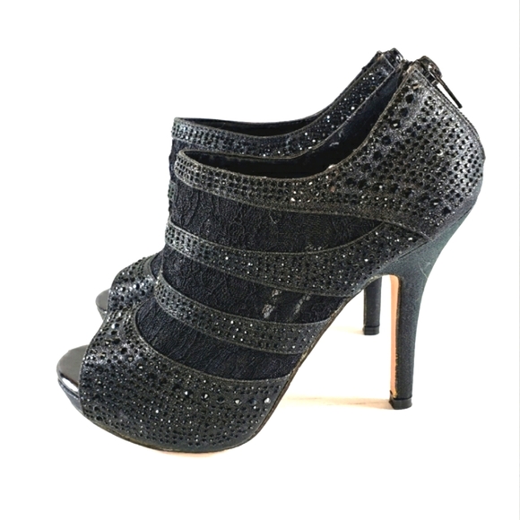 Deb Black Rhinestones And Lace Booties Woman's Size 8.5 M New With Tags NWT - Picture 2 of 11